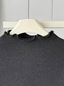 SHEIN Tween Girls' Basic Casual Sporty Turtleneck Ribbed Trim Long Sleeve Pullover Fitted Fleece Lined Knit Turtleneck T-Shirt, Black Fleece Lined Turtlenecks Black Sweaters For Teens Cute Black Tops Black Tops For Tweens