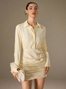 Modelyn Damen modisches, lässiges, sexy, elegantes gestreiftes Weiß und Gold Minikleid - Weiss - Übersicht 5