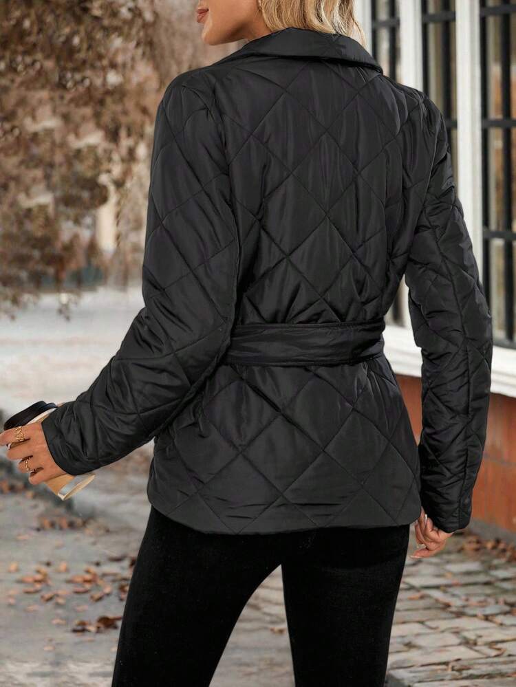 Women's Fashionable Versatile Solid Color Jacket, Winter Black Quilted Jacket Cropped Blazer Black Crop Jacket Black Blazer For Women Jacket Y2k