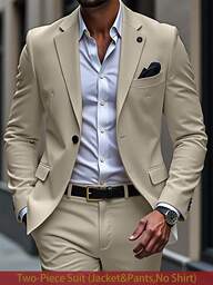Manfinity Mode Herr enfärgad kavaj med slagkrage, långärmad kavaj och byxor, casual kostymset, herr beige kostym, beige kostym, herr krämfärgade kostym, herr khaki kostym, herr sommarkostymer. En utmärkt present till en pojkvän eller make.