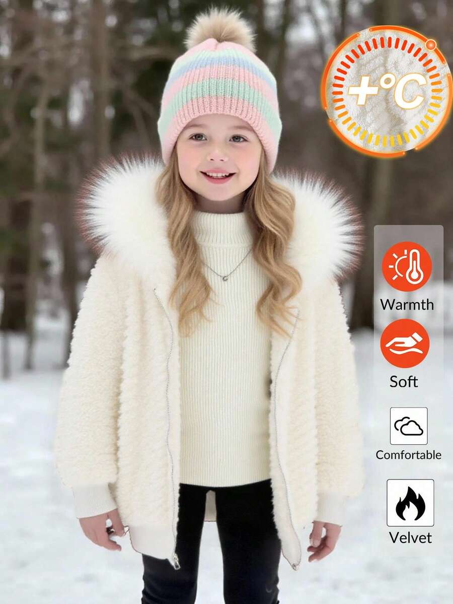 Emery Rose Kids Emery Rose Kids 女童纯色毛绒仿皮草休闲外套 女童毛绒外套 女童冬季外套 抓绒外套 女童仿皮草外套 女童秋季冬季外套 - 白色 - 查看 1