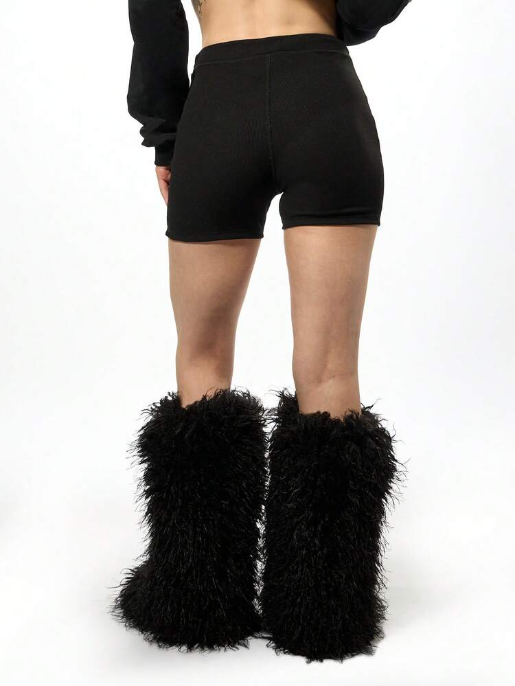 SUMWON WOMEN Booty-Shorts mit Waffelstrick und hoher Taille