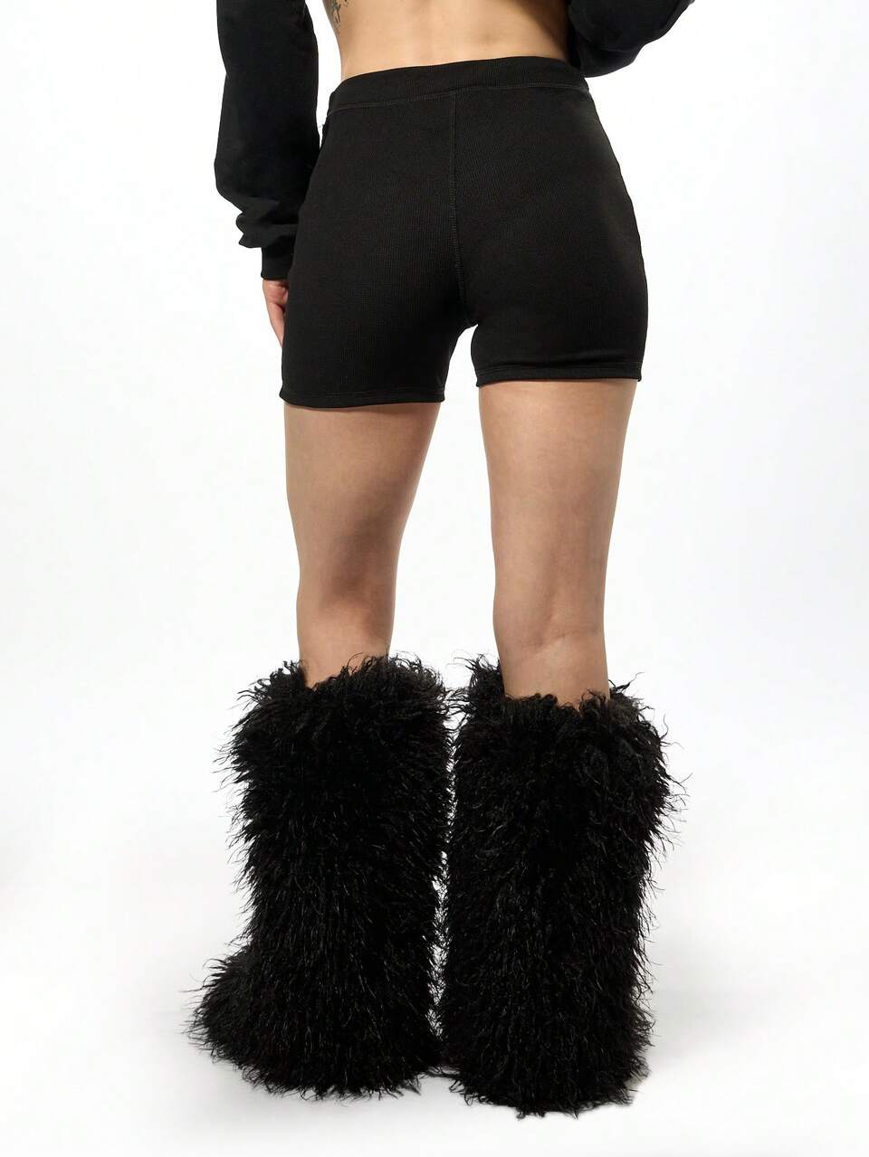 SUMWON WOMEN Shorts de malha waffle de cintura alta
