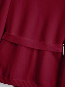 GlowEve CURVE Plus Size Women Elegant French Style Knit Cardigan With Belt Design - Burgundy - View 5