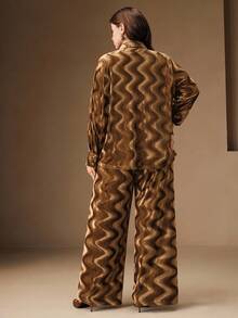 Anewsta Traje suelto de terciopelo con textura ondulada y moderno - Caqui - Ver 2