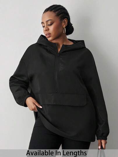 SHEIN Tall CURVE Plus Size Casual Solid Color Hooded Jacket Plus Size Hoodies Women Plus Size Sweatshirts Plus Size Jackets Women Curve Plus Clothing Streetwear Plus Size Autumn Winter Clothes For Women
