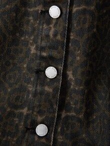 SHEIN 少女时尚休闲 Y2K 复古酷炫街头返校学院风宽松舒适豹纹牛仔翻领长袖外套柔软日常穿着秋冬派对居家街头风豹纹牛仔外套 - 彩色 - 查看 5