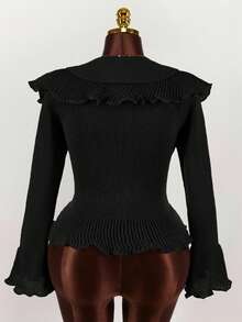 Áo khoác cardigan tay loe bèo nhún thời trang thu đông gợi cảm và ngọt ngào cho nữ cỡ lớn - màu đen - Xem 2