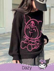 DAZY HELLO KITTY AND FRIENDS | SHEIN 秋冬款女童可爱卡通图案圆领毛衣 - 黑色 - 查看 7