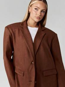 MISSGUIDED Áo khoác vest nữ dáng rộng tay dài công sở chuyên nghiệp cài nút đơn vai đệm dáng ôm vừa vặn thời trang thu đông - Cà phê nâu - Xem 4