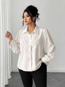 Elenzga Une chemise élégante et stylée en automne pour femme, de grande taille et tissée - Nude - Voir 6