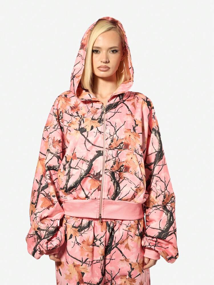 SUMWON WOMEN Oversized Pink Camo Print Hoodie With Drawstring