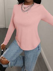 SHEIN LUNE Women's Casual Everyday Versatile Crew Neck Long Sleeve T-Shirts