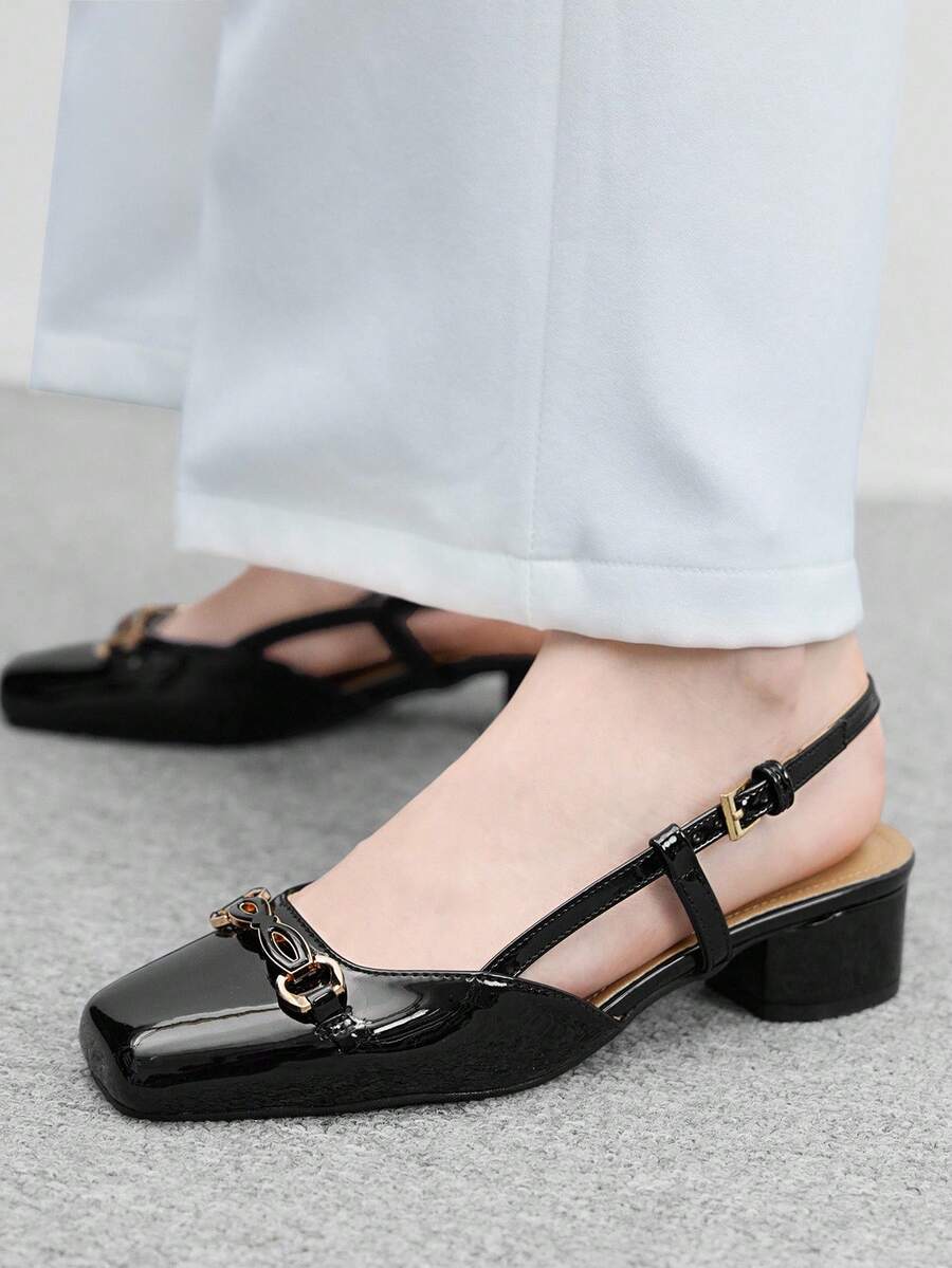 CUCCOO BIZCHIC 方头中跟玛丽珍真皮平底鞋，新品上市 - 黑色 - 查看 1