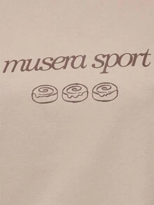 Musera Sport Oversized Graphic Print Short Sleeve T-Shirt Active Sports Workout Cute Cinnamon Swirl Graphic Tee - Cream - View 6