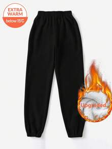 SHEIN Tall CURVE Plus Size Fleece Tights Women's Thermal Lined Gray Sweatpants, Thick Thermal & Warm For Deep Winter - Black - View 2