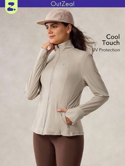 OutZeal 女士防紫外线凉爽触感修身拉链口袋拇指孔防晒夹克骑行运动