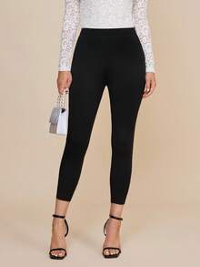 Amorya Quần legging ren viền loe dệt kim thanh lịch ôm vừa vặn cho nữ - màu đen - Xem 4