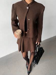 Siren Gaze 女士时尚商务西装外套和裙子两件套 - 深灰色 - 查看 5