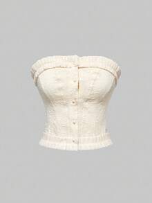 ROMWE Kawaii Plain Color Frill Trim Tube Top Bandeau Top - White - View 1