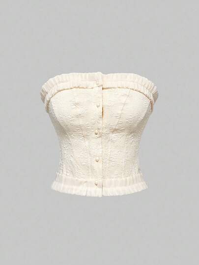 Kawaii Plain Color Frill Trim Tube Top Bandeau Top