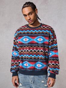DAZY Sudadera con capucha de forro polar con estampado geométrico para hombres, multicolor (azul, rojo), otoño - Multicolor - Ver 3