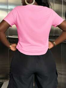 INAWLY Women's Short Sleeve T-Shirt With Letter Print THE RAWEST - Pink - View 2