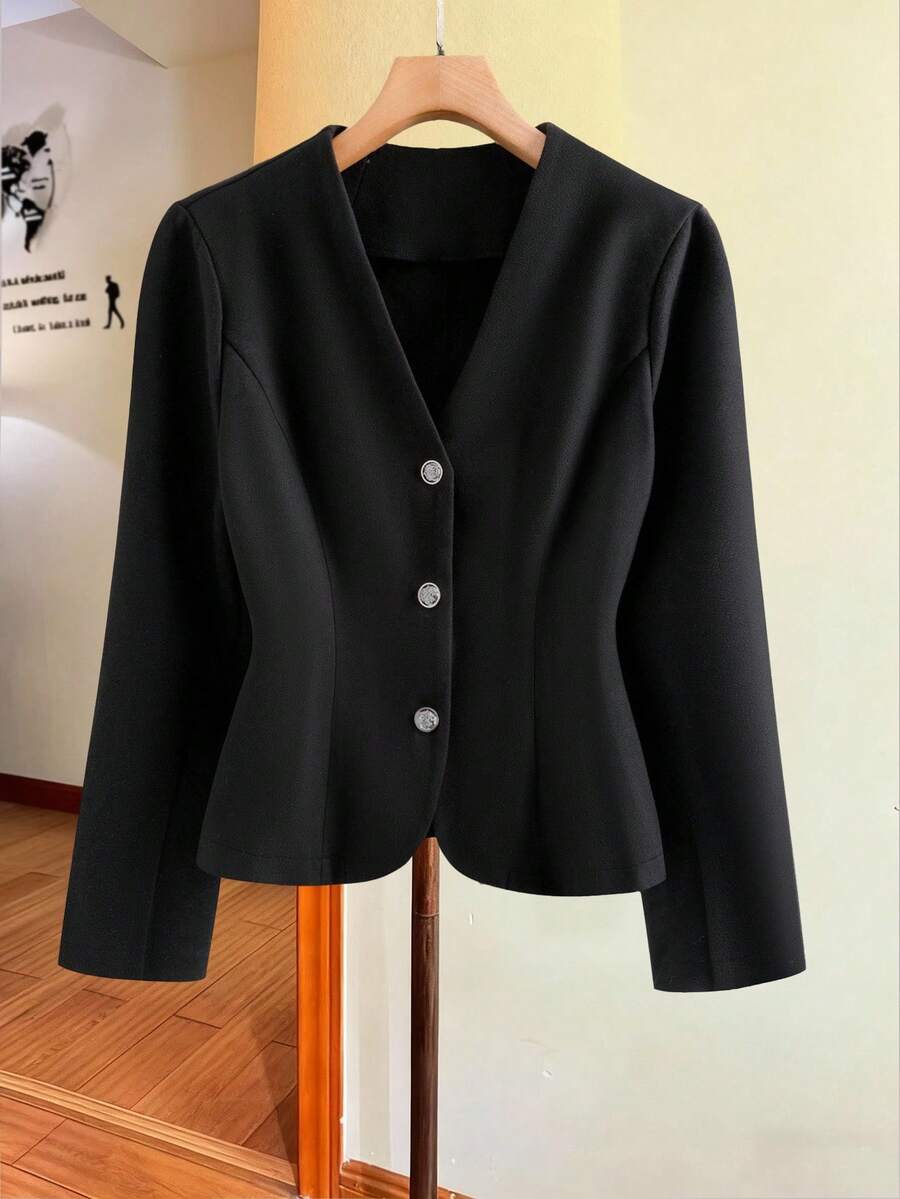 GlowEve CURVE 大码女式优雅百搭黑色夹克，适合日常穿着