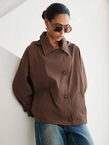 SHEIN Luminelle Casual Solid Color Short Trench Coat For Women