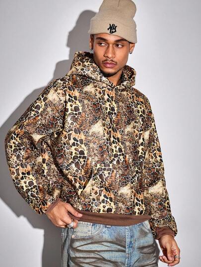 Street Life Men's Fashionable Animal Print Loose Fit Hoodie Sweatshirt