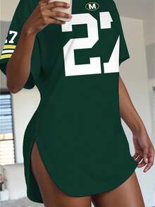 Maweii A Simple And Color-Blocking Printed Round-Neck Short-Sleeved T-Shirt With A Pattern For Women - Multicolor - View 1