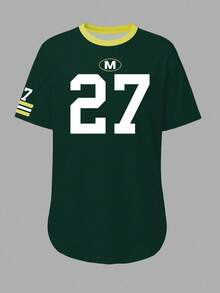 Maweii A Simple And Color-Blocking Printed Round-Neck Short-Sleeved T-Shirt With A Pattern For Women - Multicolor - View 4