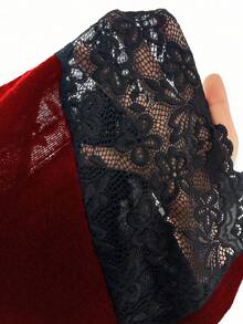 Sexy Lace Contrast Bow Romper Nightwear For Women - Burgundy - View 7