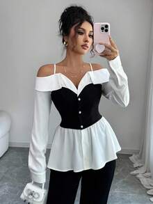 Elenzga Blusa elegante, versátil y de oficina casual para mujer, de nueva llegada para otoño/invierno 2025, con cintura ceñida - Blanco - Ver 8