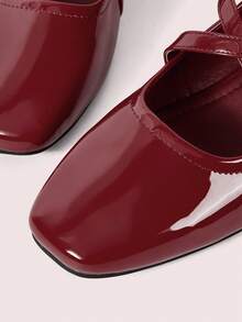 CUCCOO DOLLMOD 女士优雅复古经典方头漆皮粗跟玛丽珍鞋带平底鞋，红色 - 紅色 - 查看 6