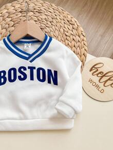 2 件套男婴/女婴蓝色羊毛图案 V 领运动衫和慢跑裤套装，适合秋冬户外休闲运动装 - 藍白色 - 查看 6