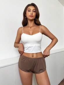 Aloruh Cozy Fall Elegant Lady's Autumn Khaki And Brown Brown Sexy Color, Comfortable Plain-Colored Casual Underwear, Designed For Both Men And Women