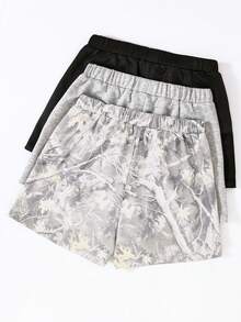 SHEIN Compra 1 y llévate 3 gratis - Conjunto de shorts informales y deportivos con estampado de rama seca en negro y gris para adolescentes - Gris - Ver 2