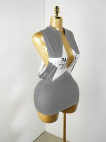 Mistrie New Autumn Star Print Mini Dress, Sexy Hollow Out Contrast Color Design For Women - Grey - View 6