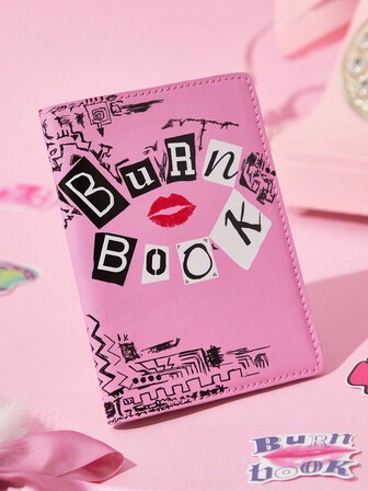 Mean Girls | SHEIN 1pc PU Leather Cartoon Pattern Printed Card Holder, Fits Cards & Cash, With 4 Card Slots & Ticket Compartment, Suitable For Women & Students, "Burn Book"