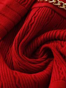 GlowEve CURVE Christmas Plus Size Solid Color Double-Breasted Knit Dress, Casual For Autumn - Red - View 5