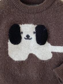 Suéteres holgados de cuello redondo de manga larga casuales y lindos para bebés niños en otoño/invierno - Café integral - Ver 5