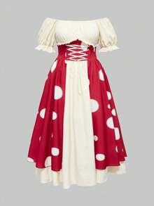 ROMWE Avant Costume da donna taglie forti con stampa a pois e spalle scoperte