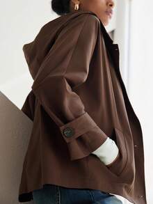 SHEIN Luminelle Casual Solid Color Short Trench Coat For Women