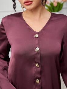 Al Najma Fashionable Arabic Abaya, Casual Daily Commute, Metal Buckle Slit Abaya Modest For Women Long Modest - Burgundy - View 6