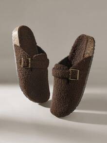 Solecia Women Casual Versatile Round Toe Faux Fur Slippers For Christmas - Coffee Brown - View 3