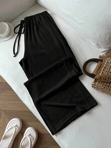 SHEIN Tall CURVE Große Größen Lässig einfarbige Loose Fit Hose - Schwarz - Übersicht 1