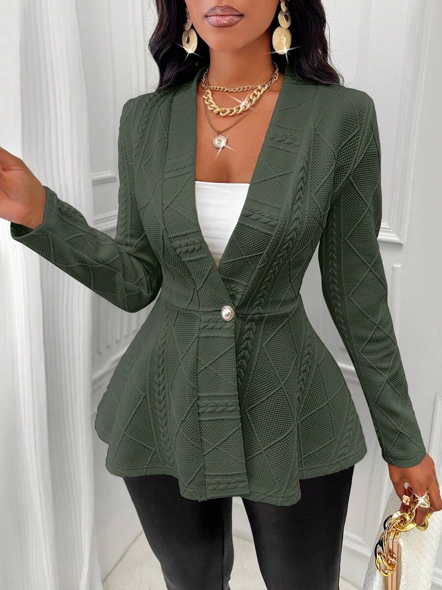 SOLERSUN 1pc Solid Color Single-Breasted Elegant Waist Long Sleeve Jacket (Random Print) - Army Green - View 1