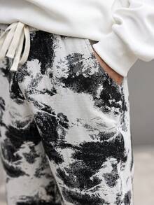 Claim Dot 男士扎染黑白撞色直筒裤 宽松裤 INS 黑白泼漆纹理宽松休闲裤 外出长款直筒休闲裤 送老公、男友礼物 秋季