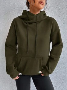 Flirla 休闲纯色卫衣，适合秋冬季穿着 - 軍綠色 - 查看 5